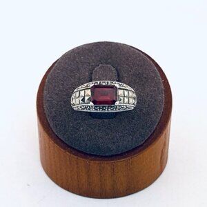 Vintage 925 Sterling Silver Garnet Marcasite Ring Size 5.25 Art Deco Estate Find